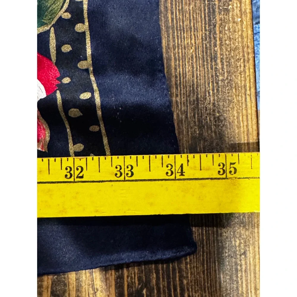 Navy Blue Floral Scarf Metallic Gold Shimmer Square‎ Neck Wrap 34x34 Wildrag